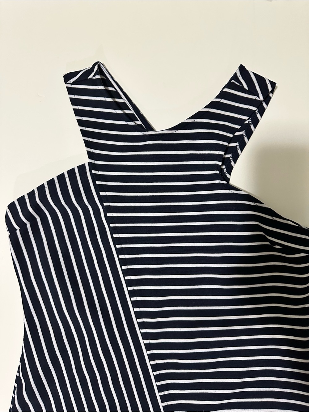 Zara Navy and White Halter Shoulder Striped Dress